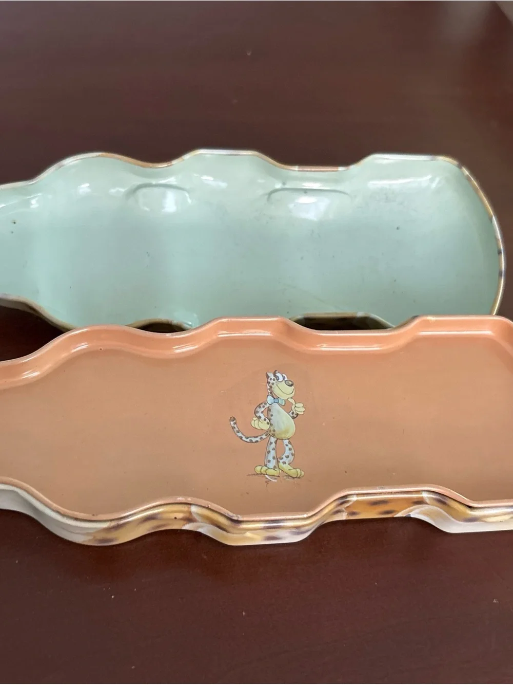 Vintage Cheetah Hinged Trinket Box Green Beret Figural Keepsake Jewelry Box